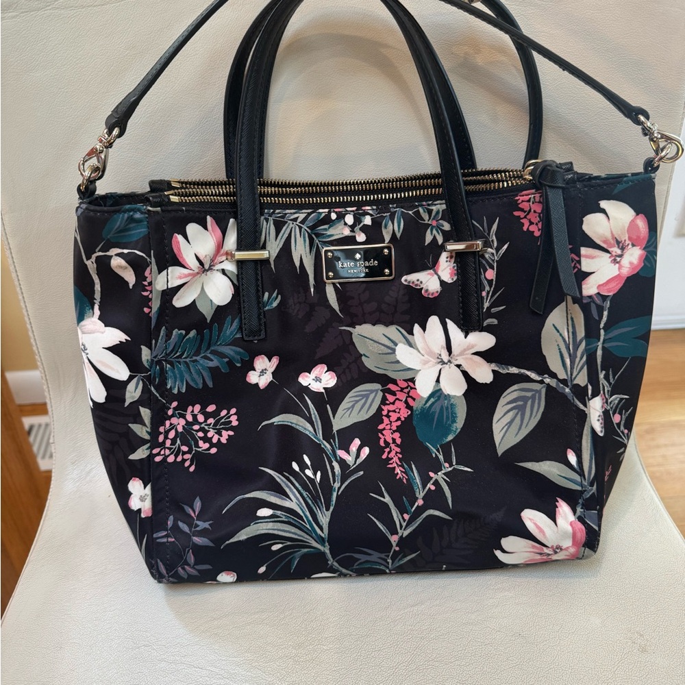 Kate Spade Black and Pink Floral Satchel